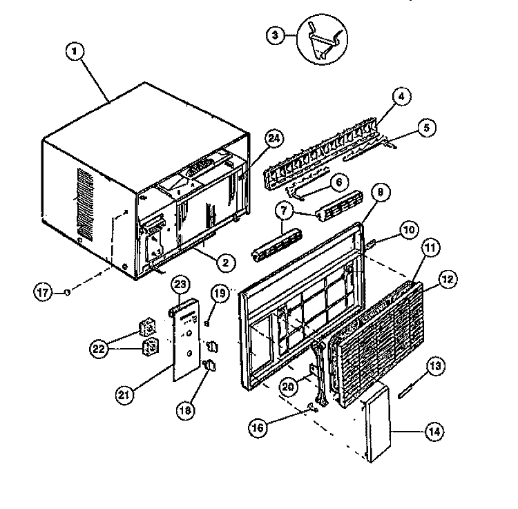 CABINET FRONT & WRAPPER Diagram and Parts List for FAS147P1A1  Frigidaire Air Conditioner
