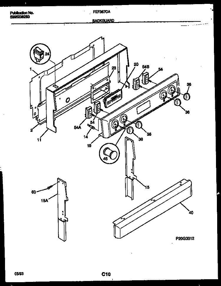 BACKGUARD Diagram and Parts List for FEF367CATA  Frigidaire Range