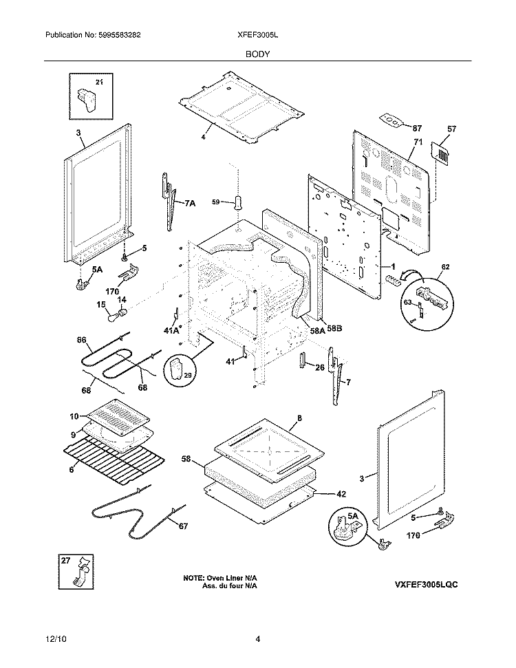 BODY Diagram and Parts List for XFEF3005LWC  Frigidaire Range