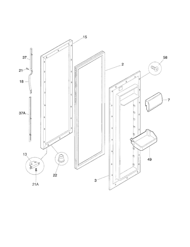 Refrigerator Door Diagram and Parts List for FRS26ZRGD7  Frigidaire Refrigerator