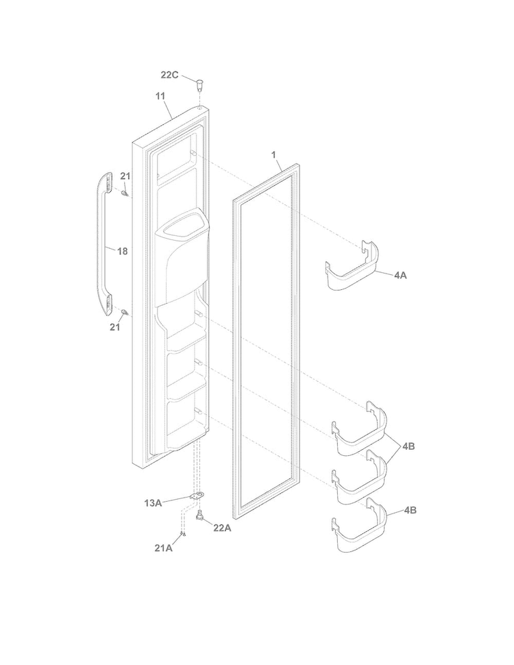 Freezer Door Diagram and Parts List for FFHS2622MME  Frigidaire Refrigerator