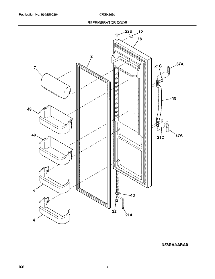 REFRIGERATOR DOOR Diagram and Parts List for CRSH265LW1  Frigidaire Refrigerator