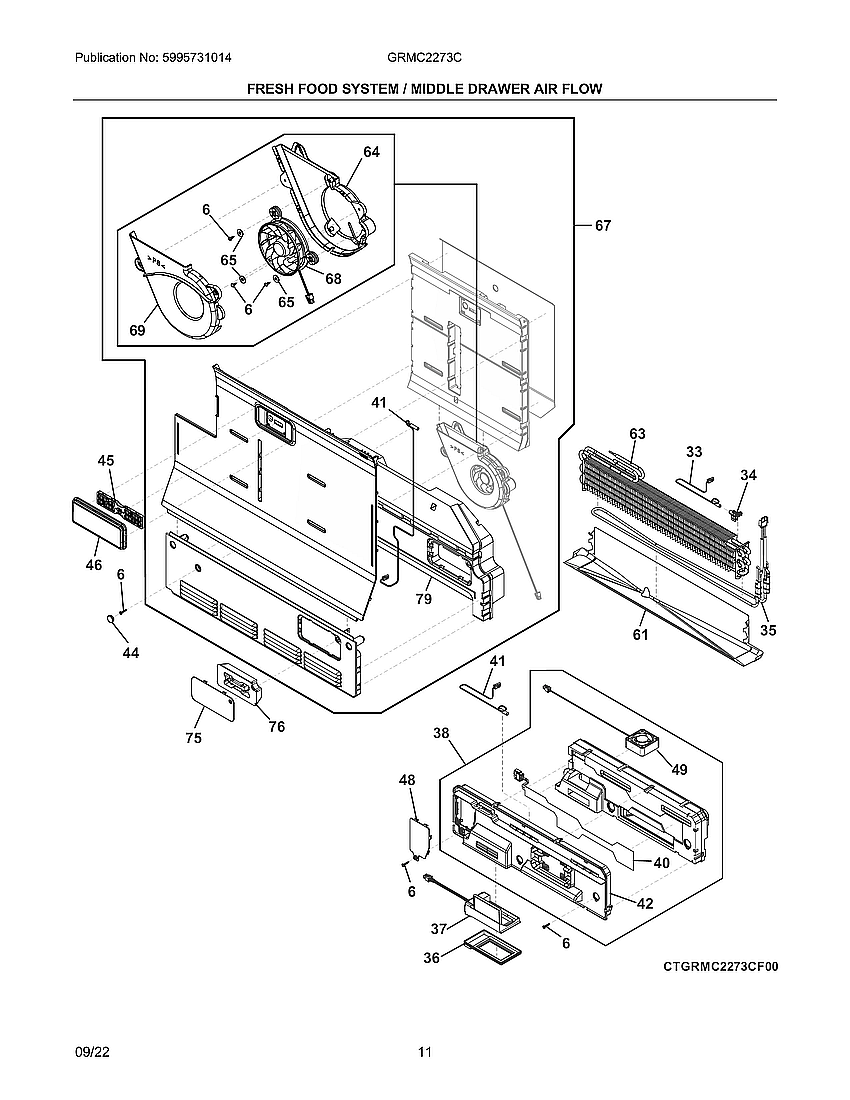 Fresh Food System Diagram and Parts List for GRMC2273CD00  Frigidaire Refrigerator