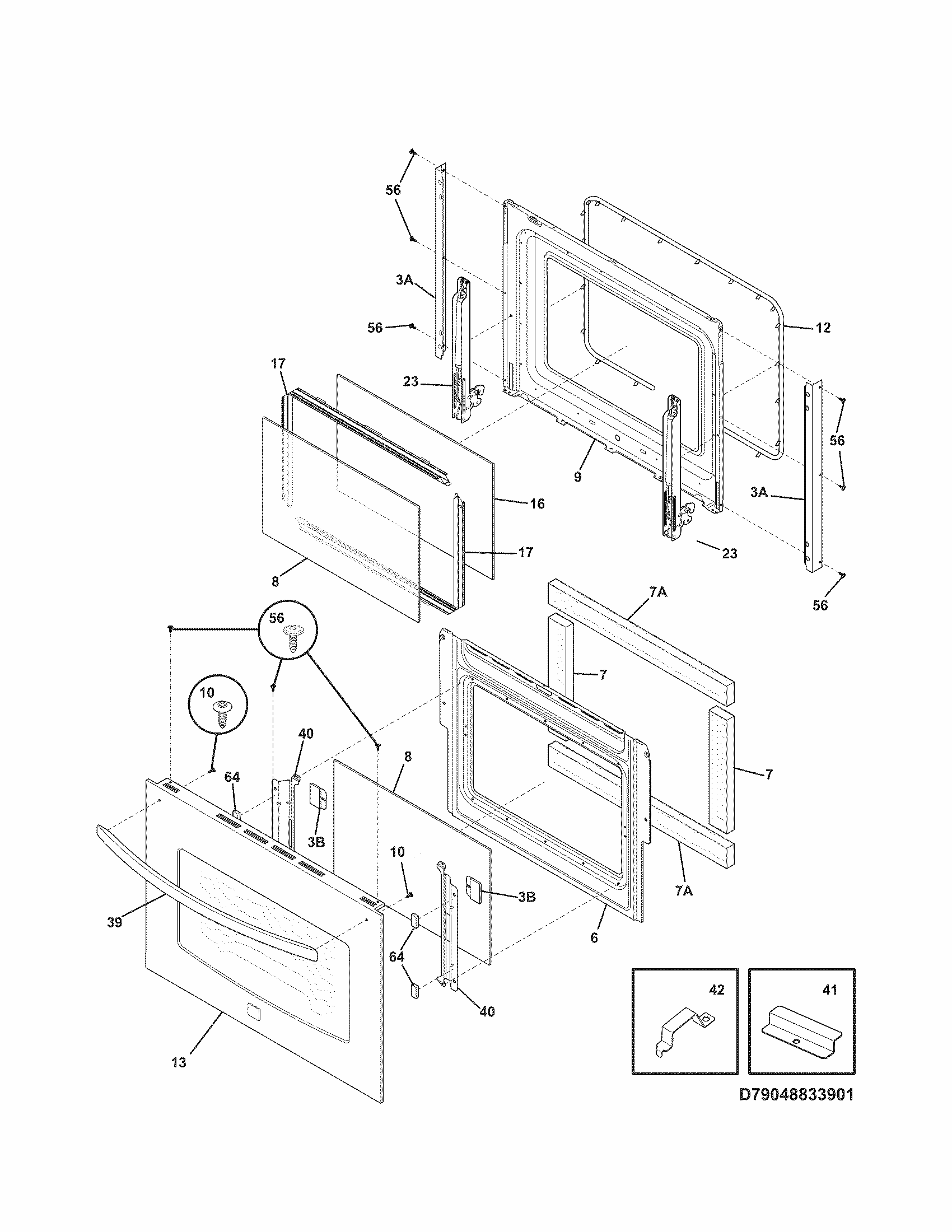 Door Diagram and Parts List for 79048833901  Kenmore Wall Oven