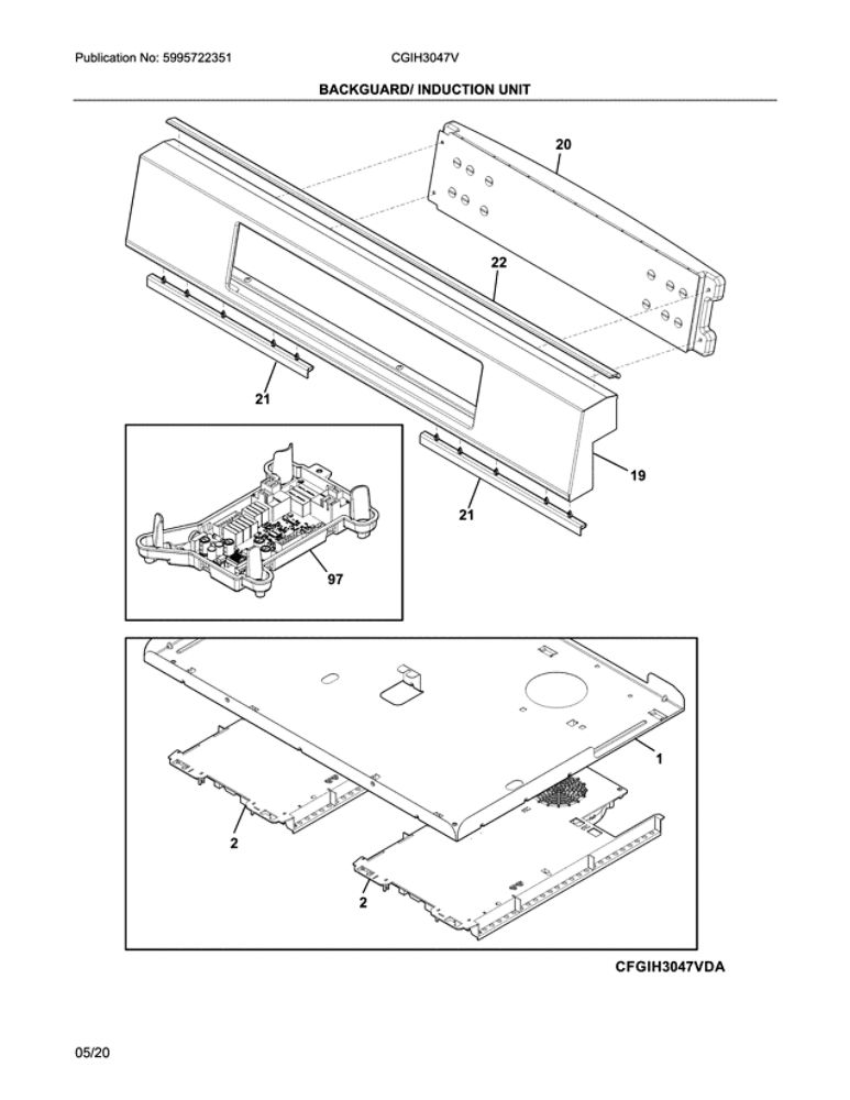 Backguard Diagram and Parts List for CGIH3047VFB  Frigidaire Range