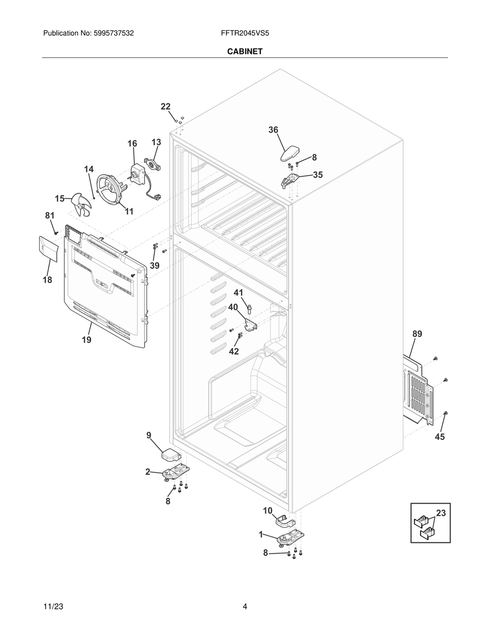 Cabinet Diagram and Parts List for FFTR2045VS5  Frigidaire Refrigerator