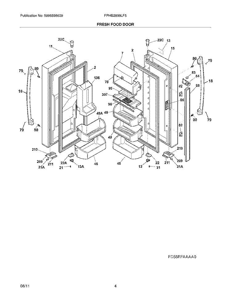 FRESH FOOD DOOR Diagram and Parts List for FPHB2899LF5  Frigidaire Refrigerator