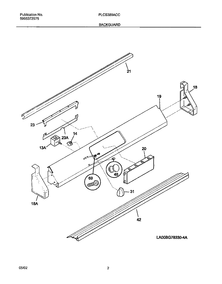 BACKGUARD Diagram and Parts List for PLCS389ACC  Frigidaire Range