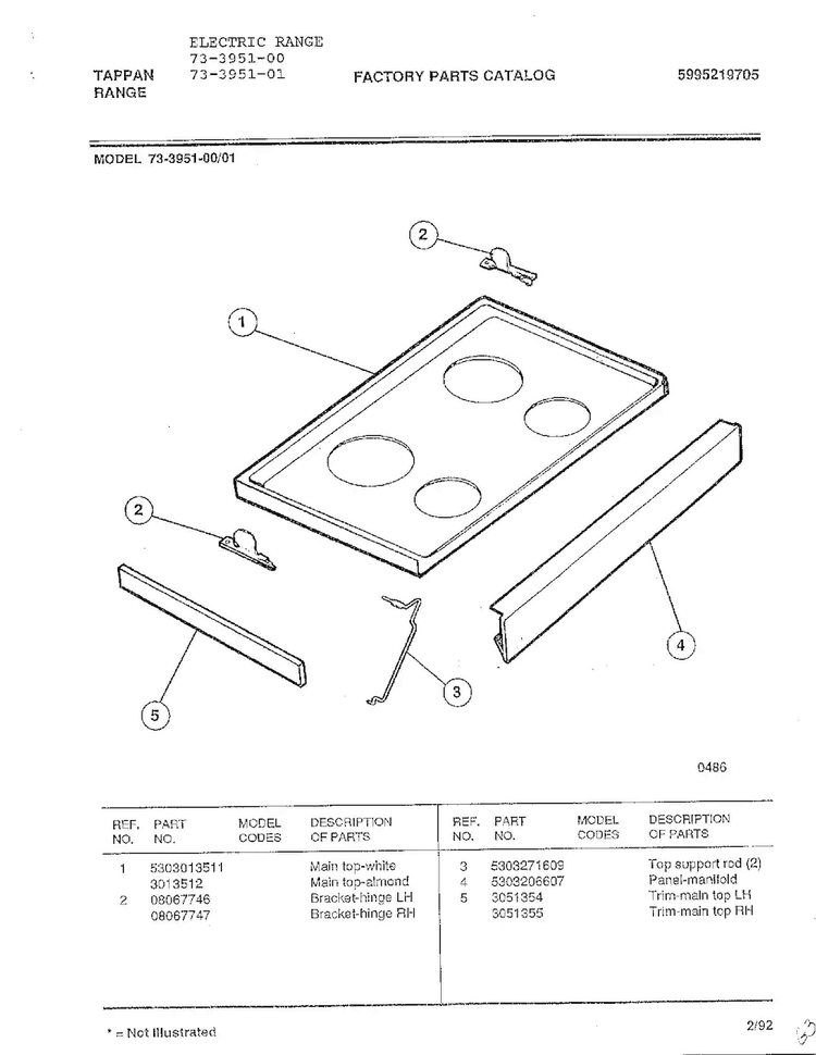 Electric Range Page 3 Diagram and Parts List for 73-3951-00  Tappan Range