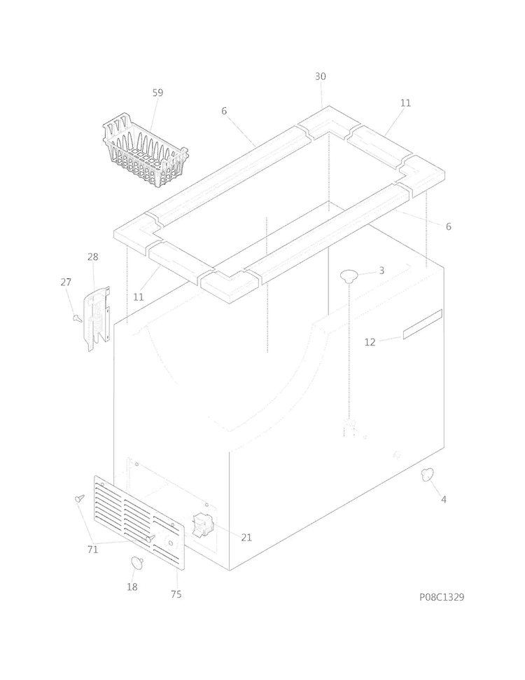 Cabinet Diagram and Parts List for FFCH16M5QWA  Frigidaire Freezer