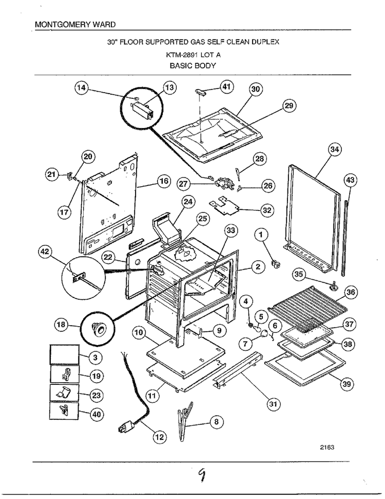 Basic Body Diagram and Parts List for 2891  Frigidaire Range