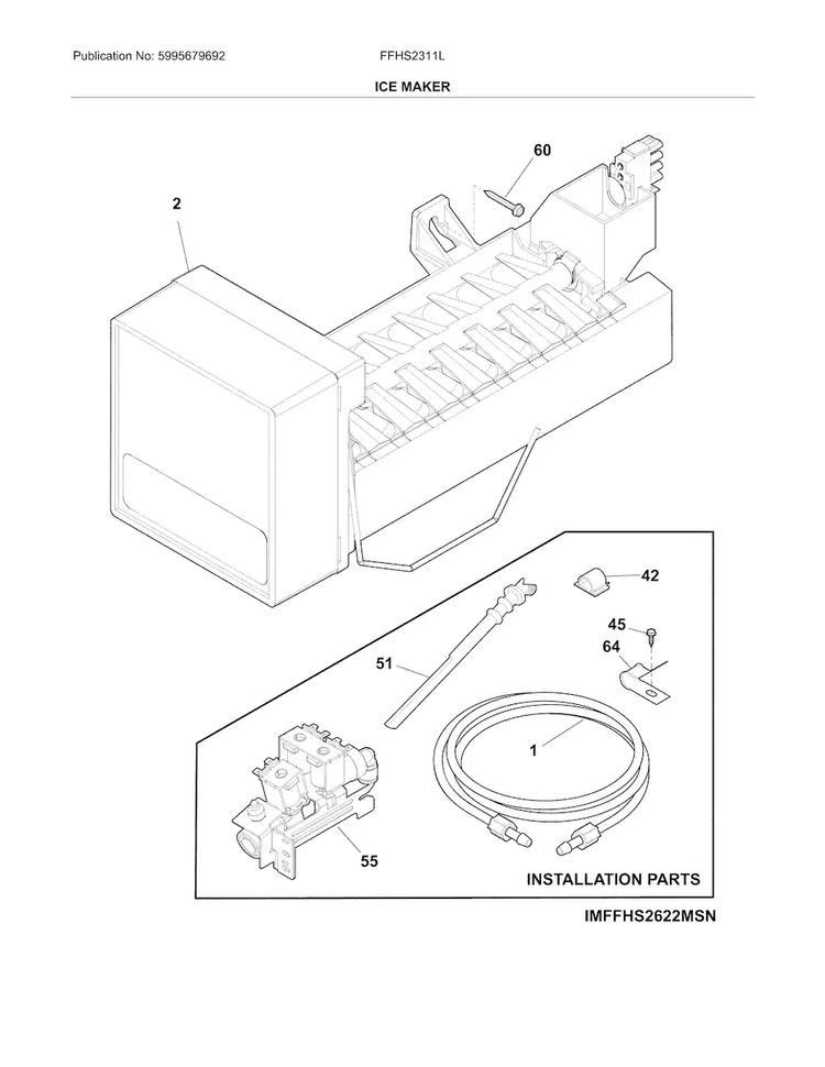 Ice Maker Diagram and Parts List for FFHS2311LBQA  Frigidaire Refrigerator