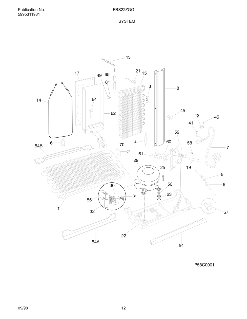 System Diagram and Parts List for FRS22ZGGB3  Frigidaire Refrigerator