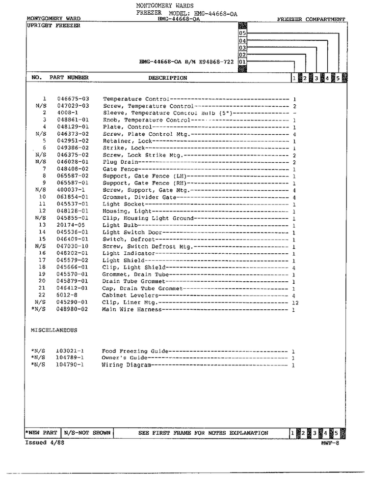 Freezer Compartment/misc Page 2 Diagram and Parts List for 44668-OA  Frigidaire Freezer