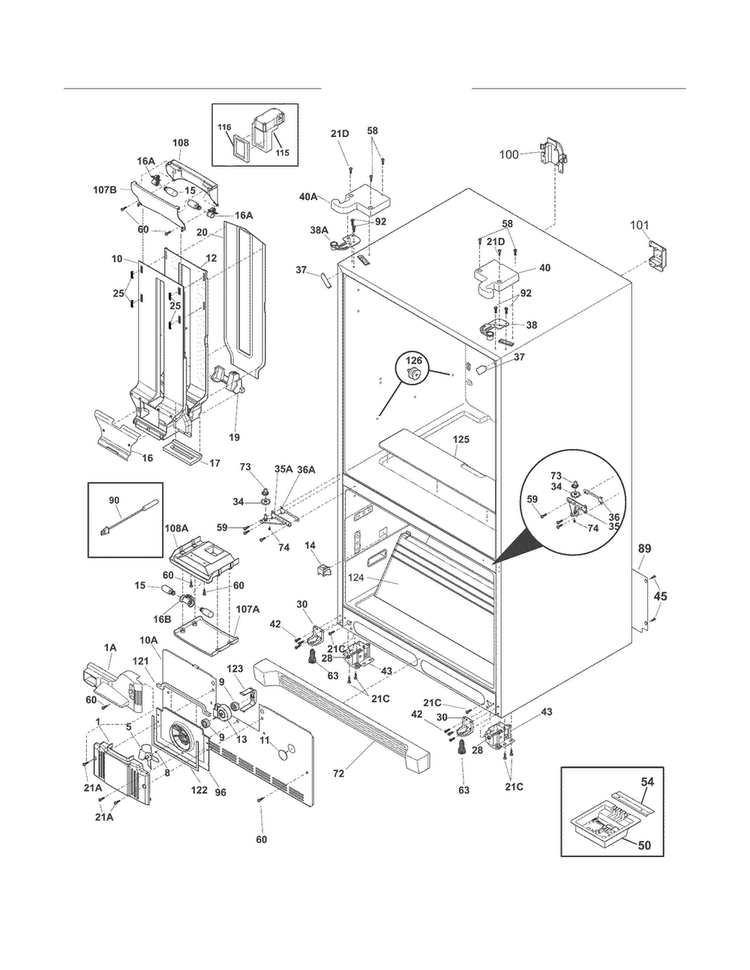 Cabinet Diagram and Parts List for FGHN2844LE5  Frigidaire Refrigerator