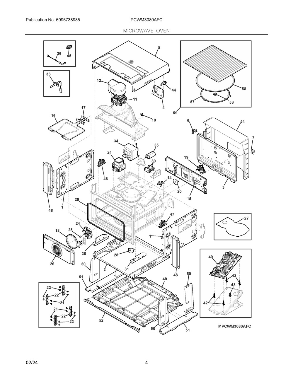 Microwave Oven Diagram and Parts List for PCWM3080AFC  Frigidaire Microwave Oven Combo