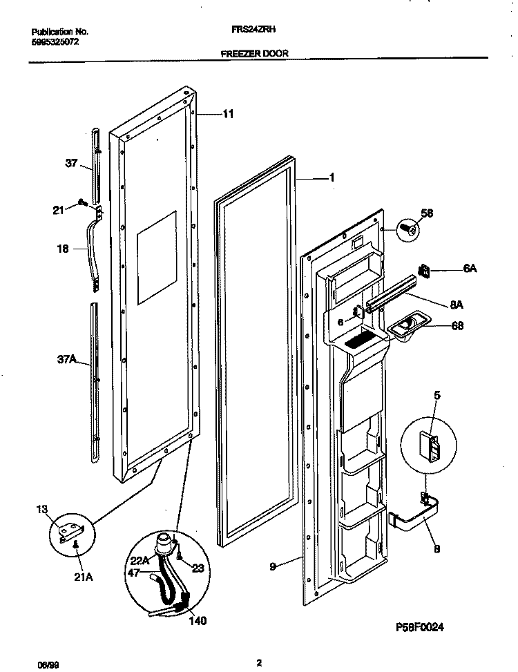FREEZER DOOR Diagram and Parts List for FRS24ZRHB1  Frigidaire Refrigerator