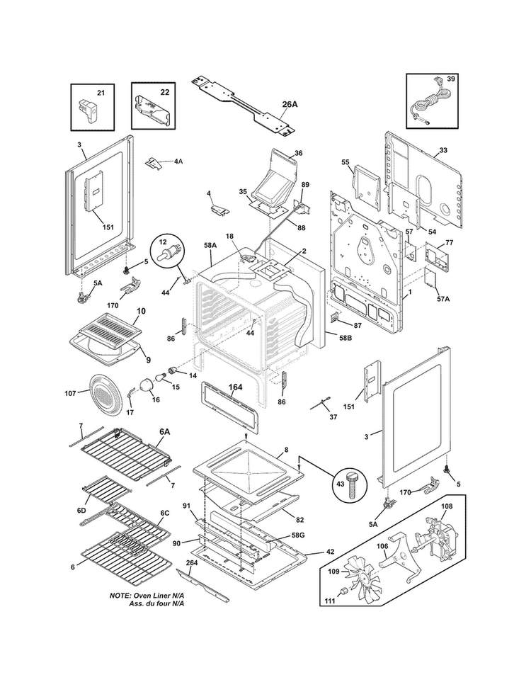 Body Diagram and Parts List for FGGF305MKFP  Frigidaire Range