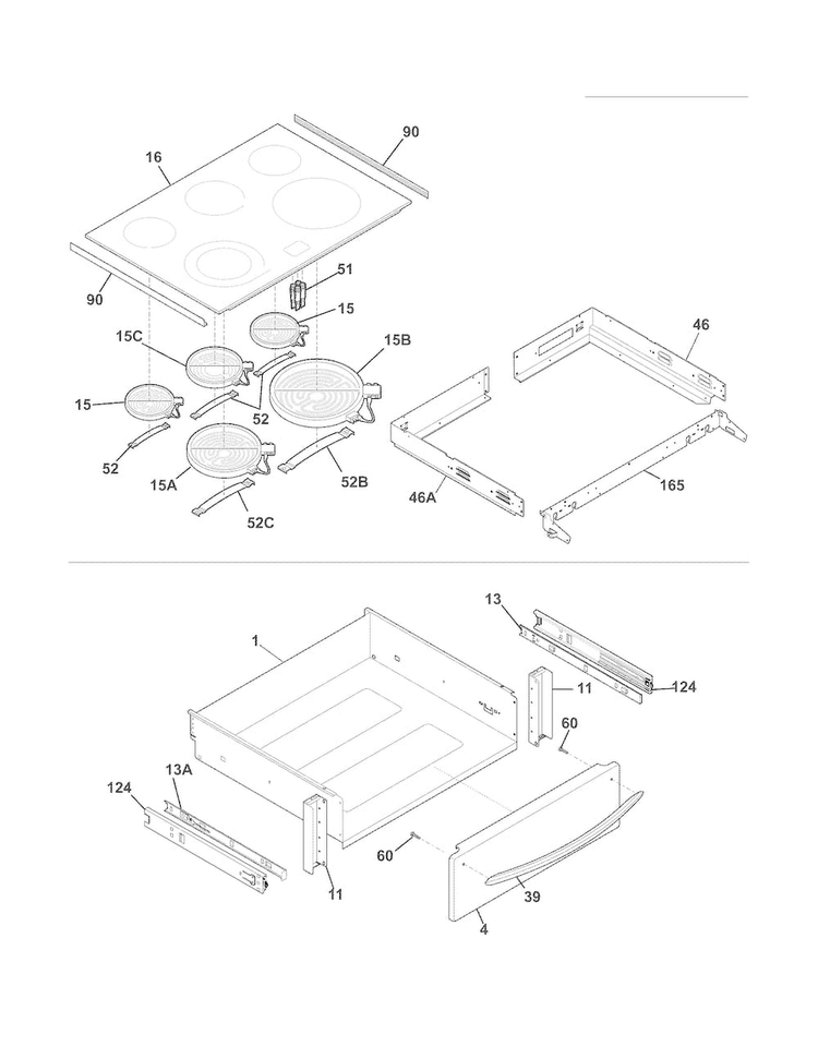 Top/drawer Diagram and Parts List for FGES3045KFD  Frigidaire Range