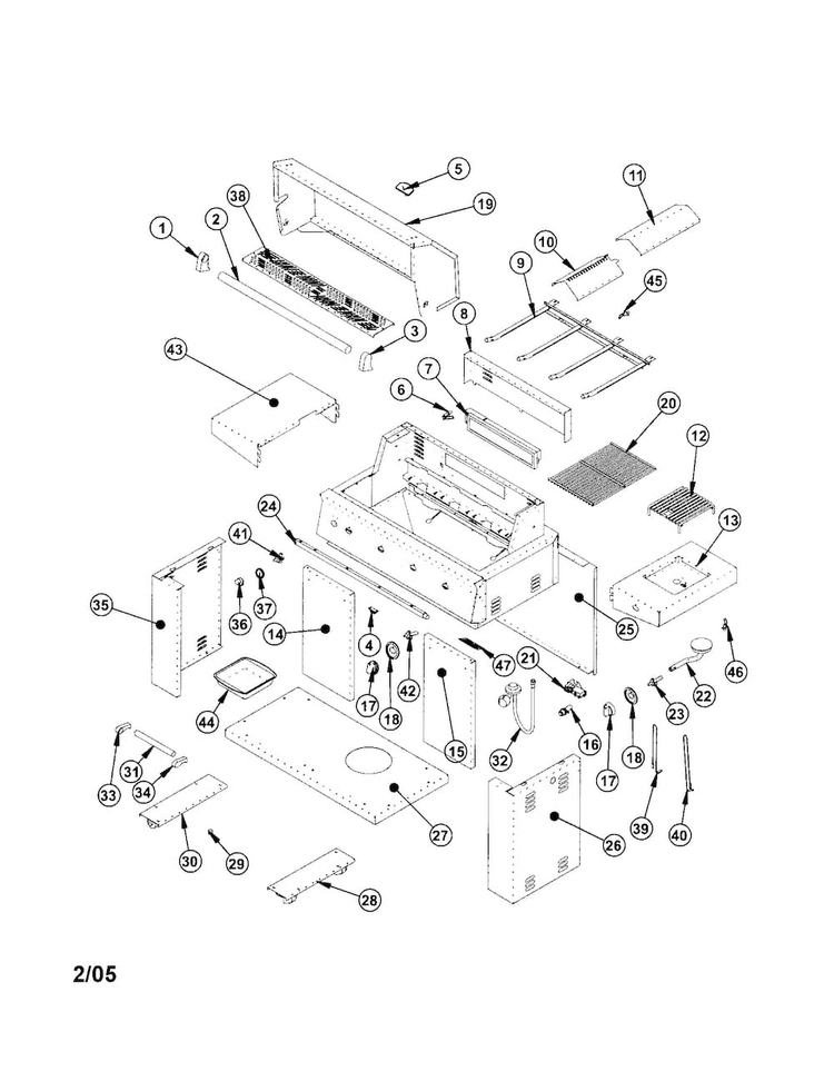 Gas Grill Assembly Diagram and Parts List for FD38LPD  Frigidaire Grill