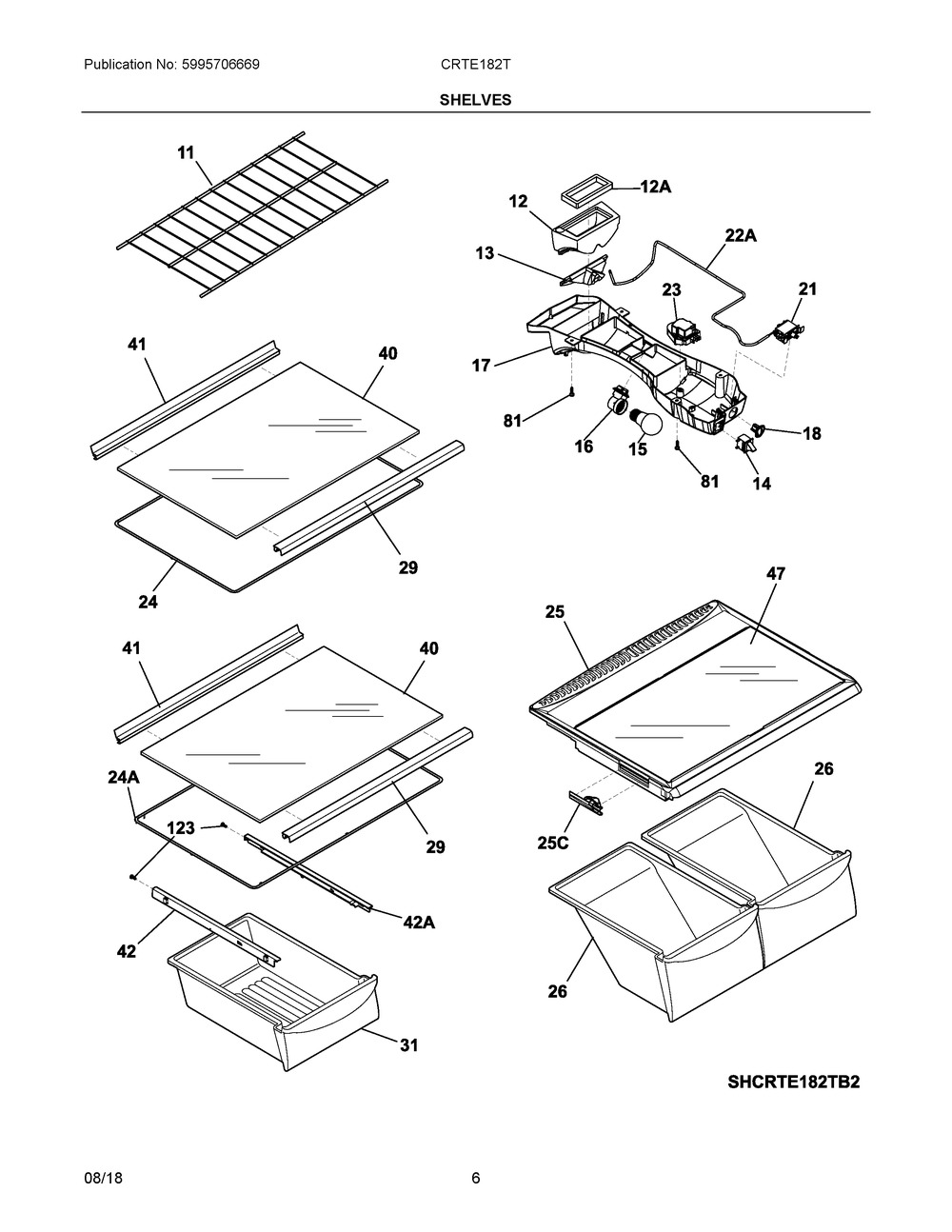 Shelves Diagram and Parts List for CRTE182TS2  Frigidaire Refrigerator