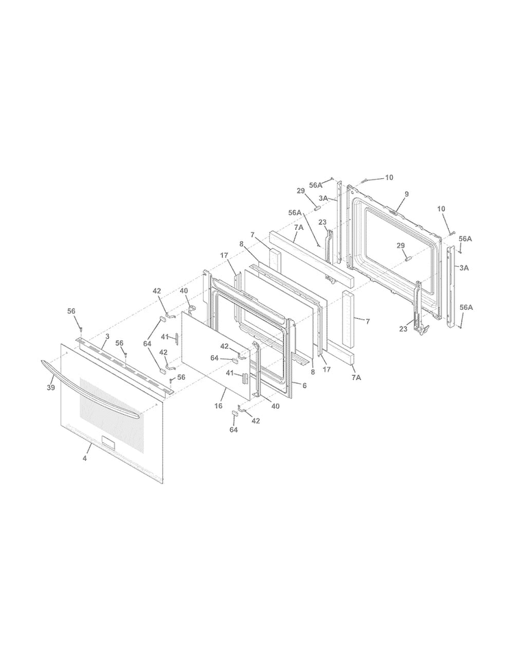 Door Diagram and Parts List for FGEW3065PWB  Frigidaire Wall Oven