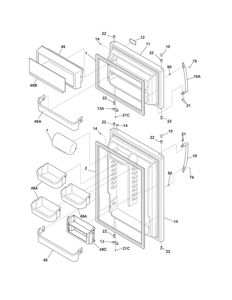Doors Diagram and Parts List for FGUI2149PF1  Frigidaire Refrigerator