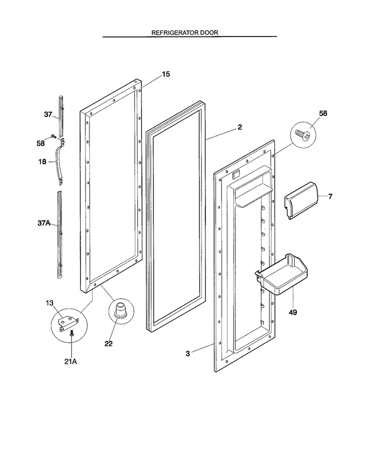Refrigeraotr Door Diagram and Parts List for FRS26KR4JW1  Frigidaire Refrigerator