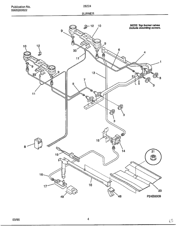 Burner Diagram and Parts List for 282240C  Frigidaire Range