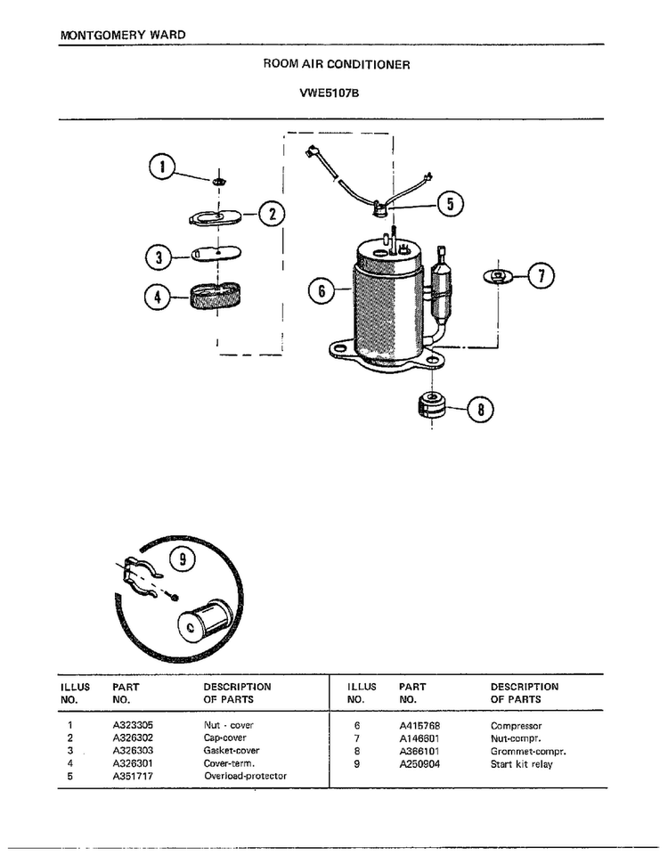 Room Air Conditioner Page 4 Diagram and Parts List for 5107B  Frigidaire Air Conditioner
