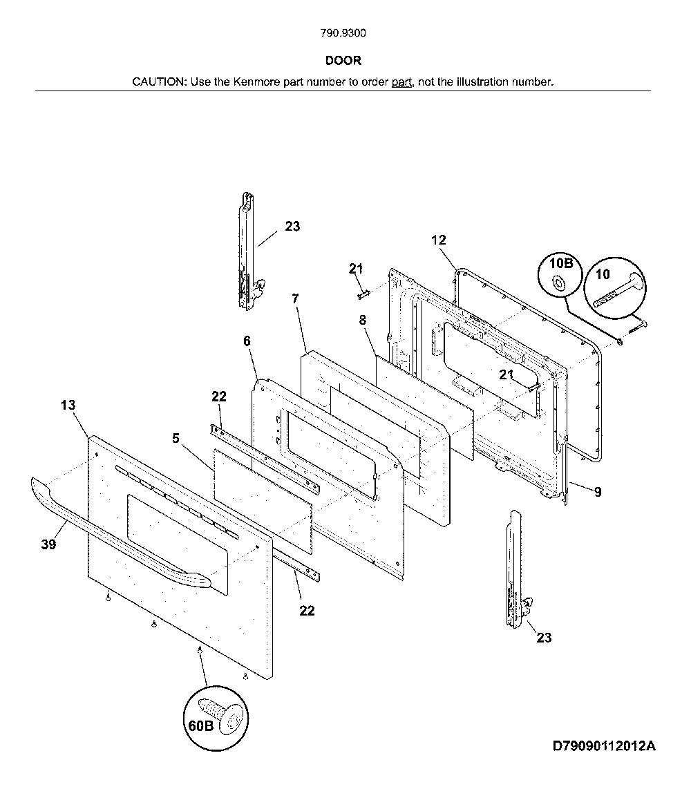 Door Diagram and Parts List for 79093002314  Kenmore Range