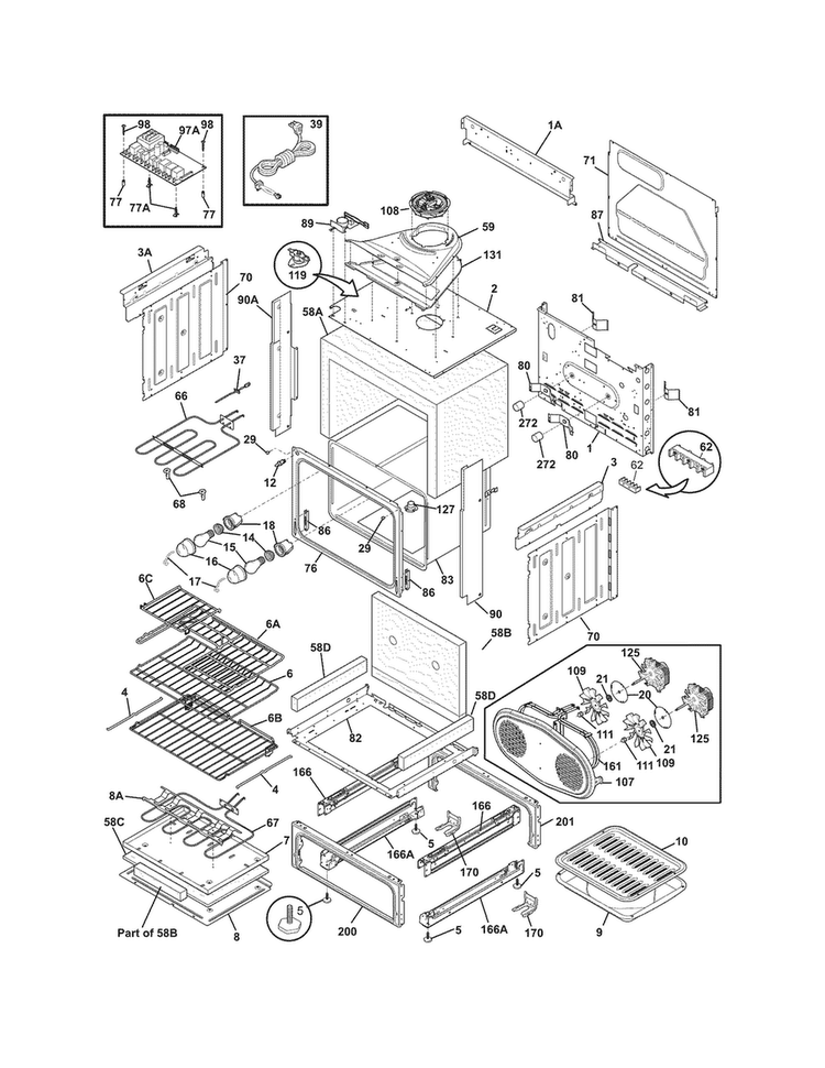 Body Diagram and Parts List for CPES3085KF6  Frigidaire Range