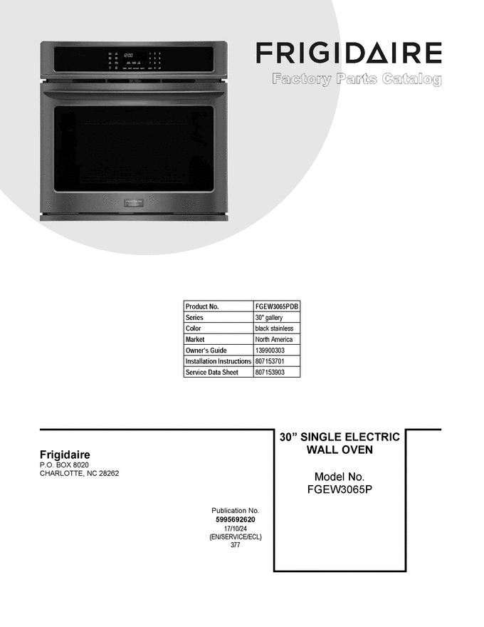 01 - Cover Sheet Diagram and Parts List for FGEW3065PDB  Frigidaire Wall Oven