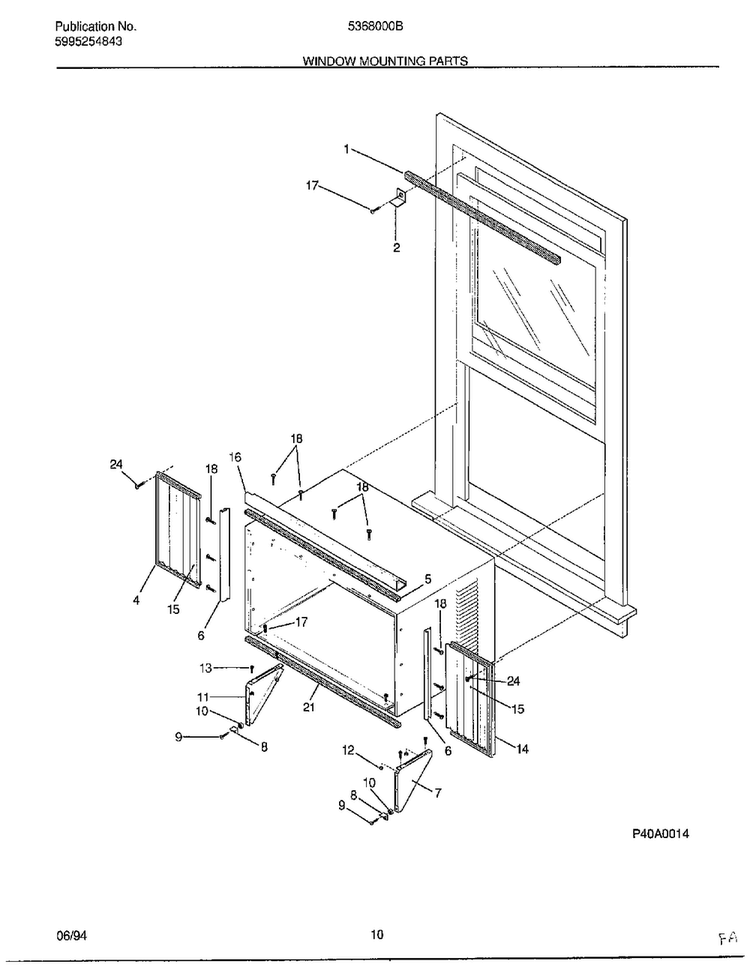 Window Mounting Parts Diagram and Parts List for 5368000B  Frigidaire Air Conditioner