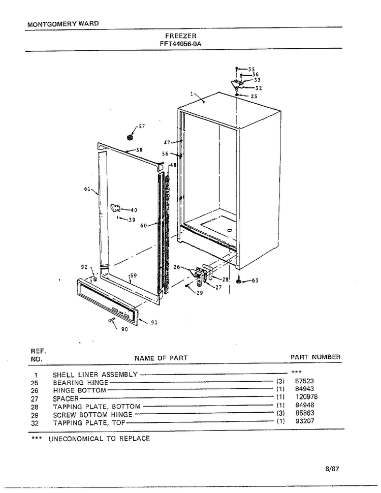 Freezer Page 5 Diagram and Parts List for 44056A-0  Frigidaire Freezer
