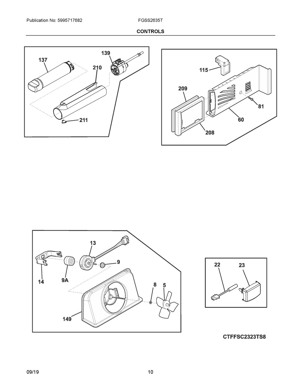 Controls Diagram and Parts List for FGSS2635TP8  Frigidaire Refrigerator
