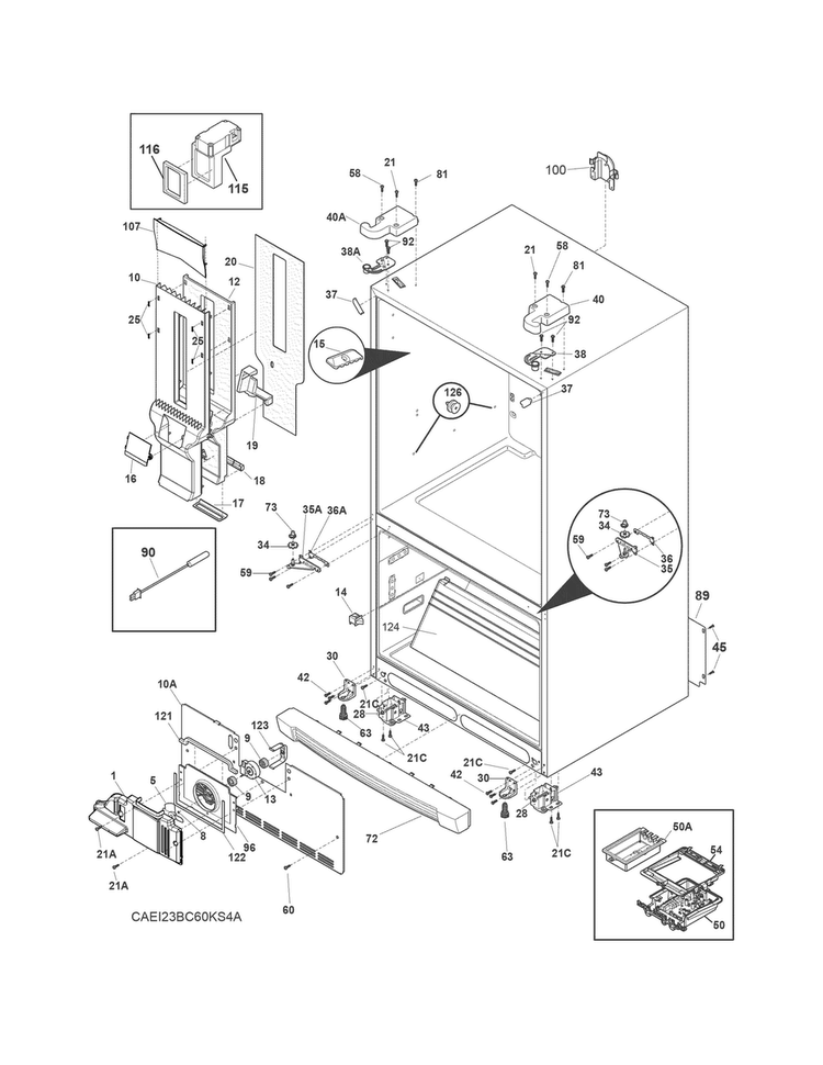 Cabinet Diagram and Parts List for EI23BC30KS4A  Electrolux Refrigerator