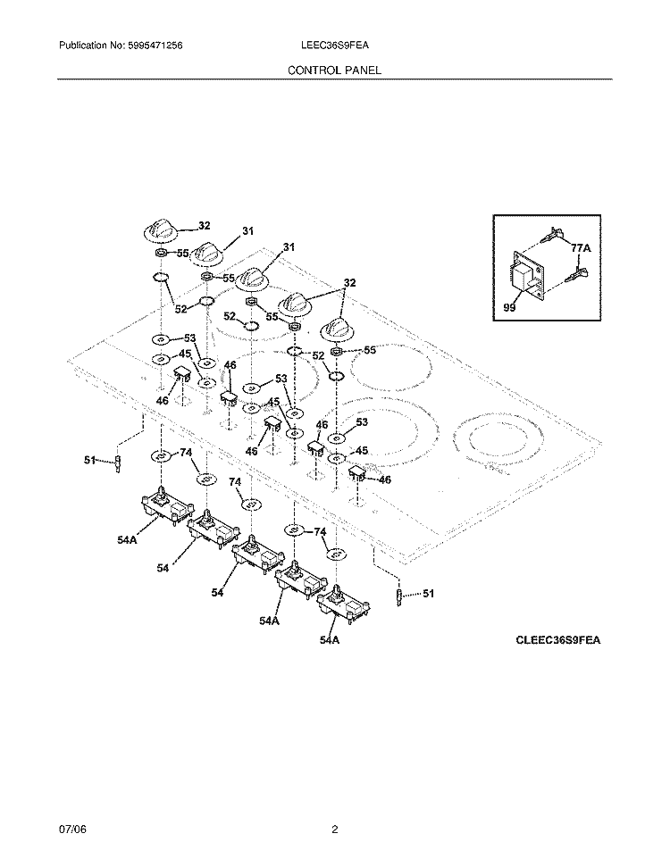 CONTROLS Diagram and Parts List for LEEC36S9FEA  Frigidaire Cooktop