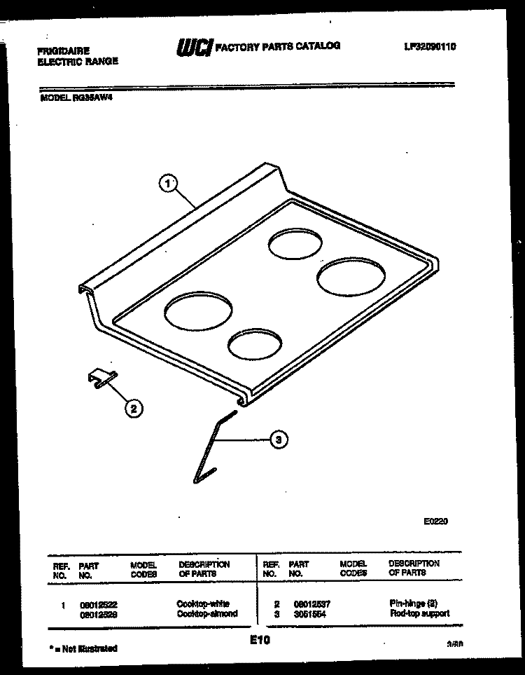 COOKTOP PARTS Diagram and Parts List for RG35AW4  Frigidaire Range