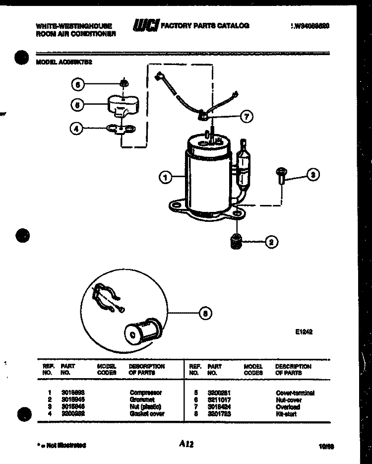 COMPRESSOR PARTS Diagram and Parts List for AC059K7B2  Frigidaire Air Conditioner