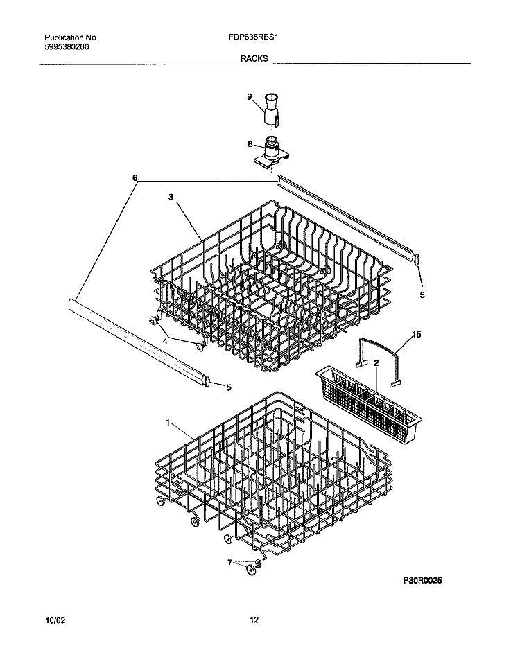 RACKS Diagram and Parts List for FDP635RBS1  Frigidaire Dishwasher