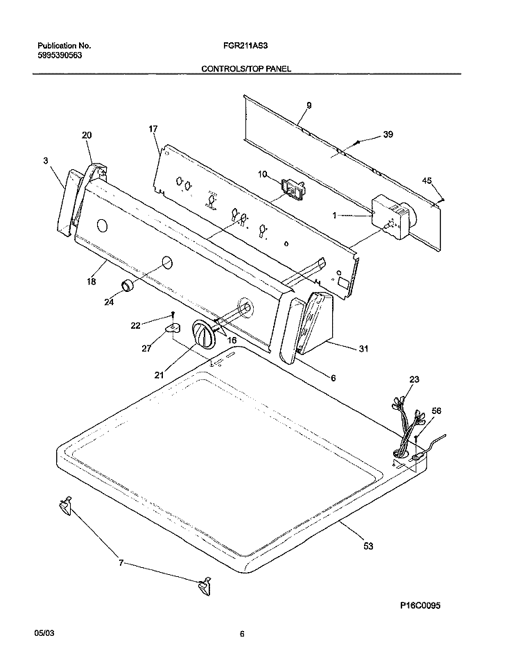 CONTROLS Diagram and Parts List for FGR211AS3  Frigidaire Dryer