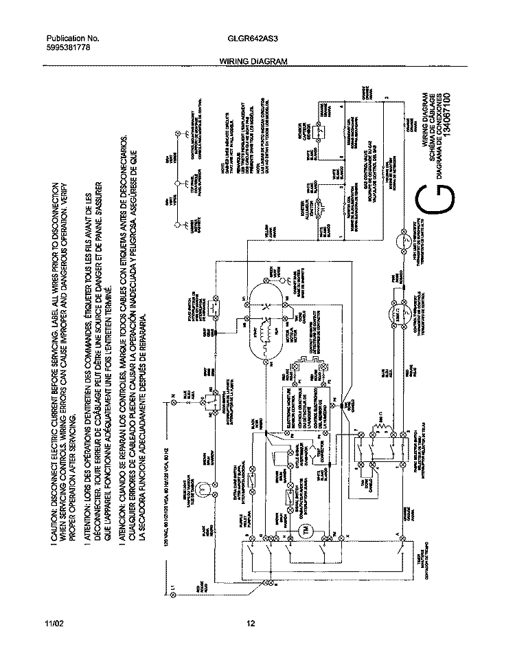 WIRING DIAGRAM Diagram and Parts List for GLGR642AS3  Frigidaire Dryer