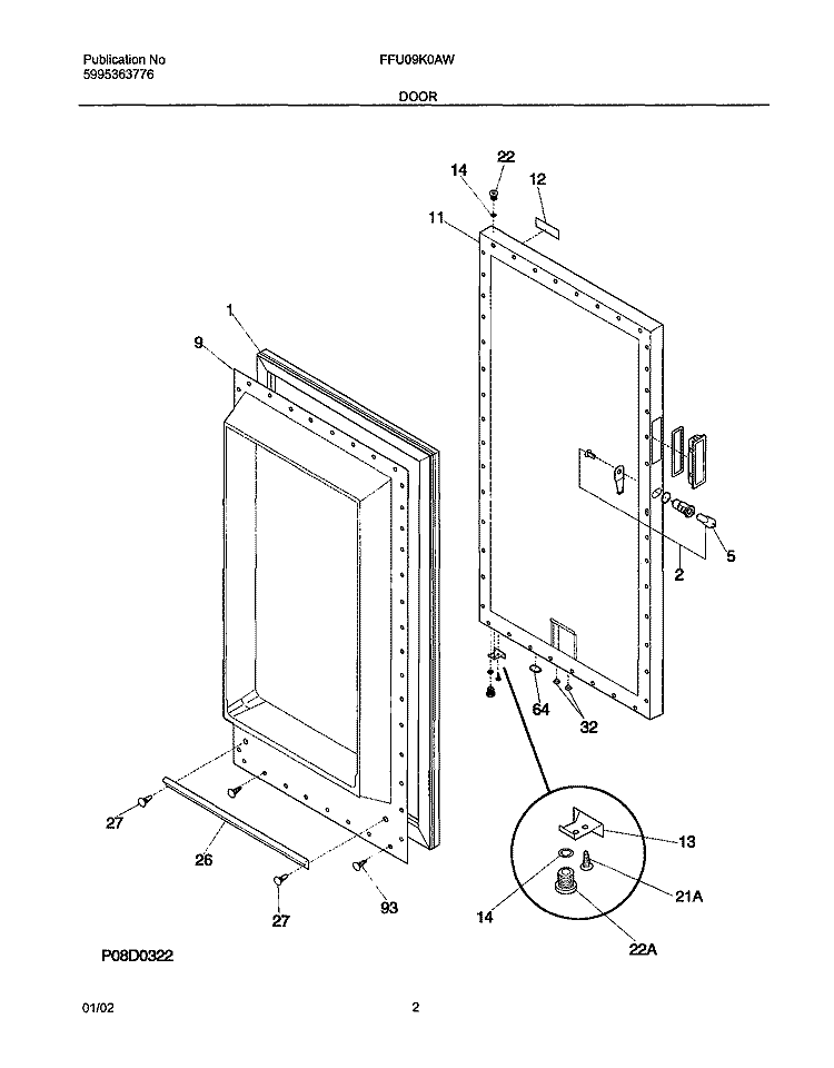 DOOR Diagram and Parts List for FFU09K0AW2  Frigidaire Freezer