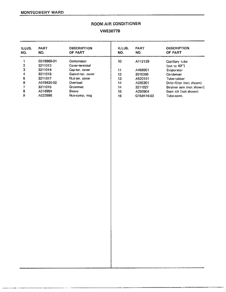 Room Air Conditioner Page 6 Diagram and Parts List for 5077B  Frigidaire Air Conditioner