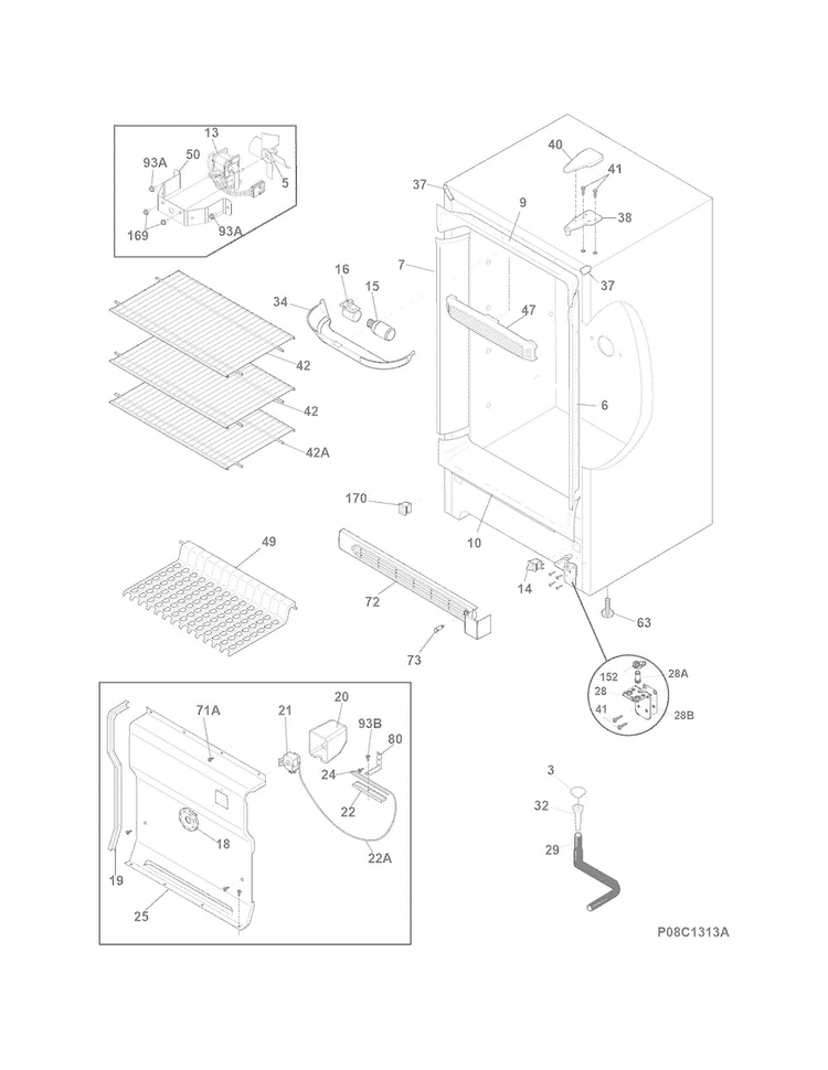 Cabinet Diagram and Parts List for FFFH20F2QWA  Frigidaire Freezer