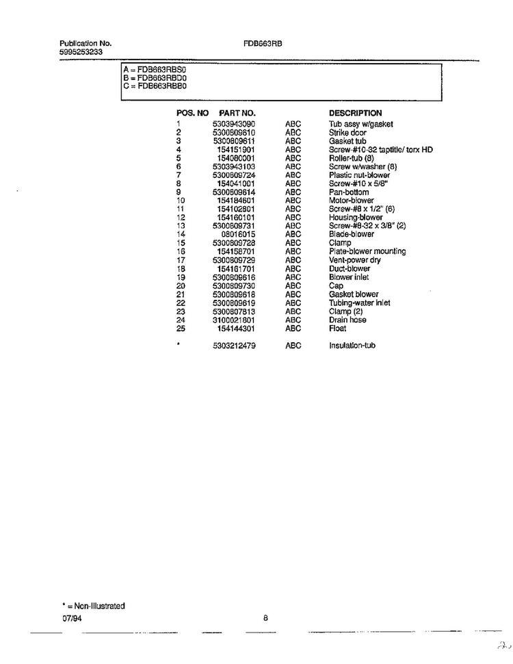 Dishwasher Page 7 Diagram and Parts List for 766  Frigidaire Dishwasher