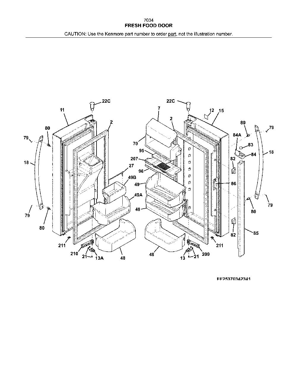 Fresh food door Diagram and Parts List for 2537034241E  Kenmore Refrigerator