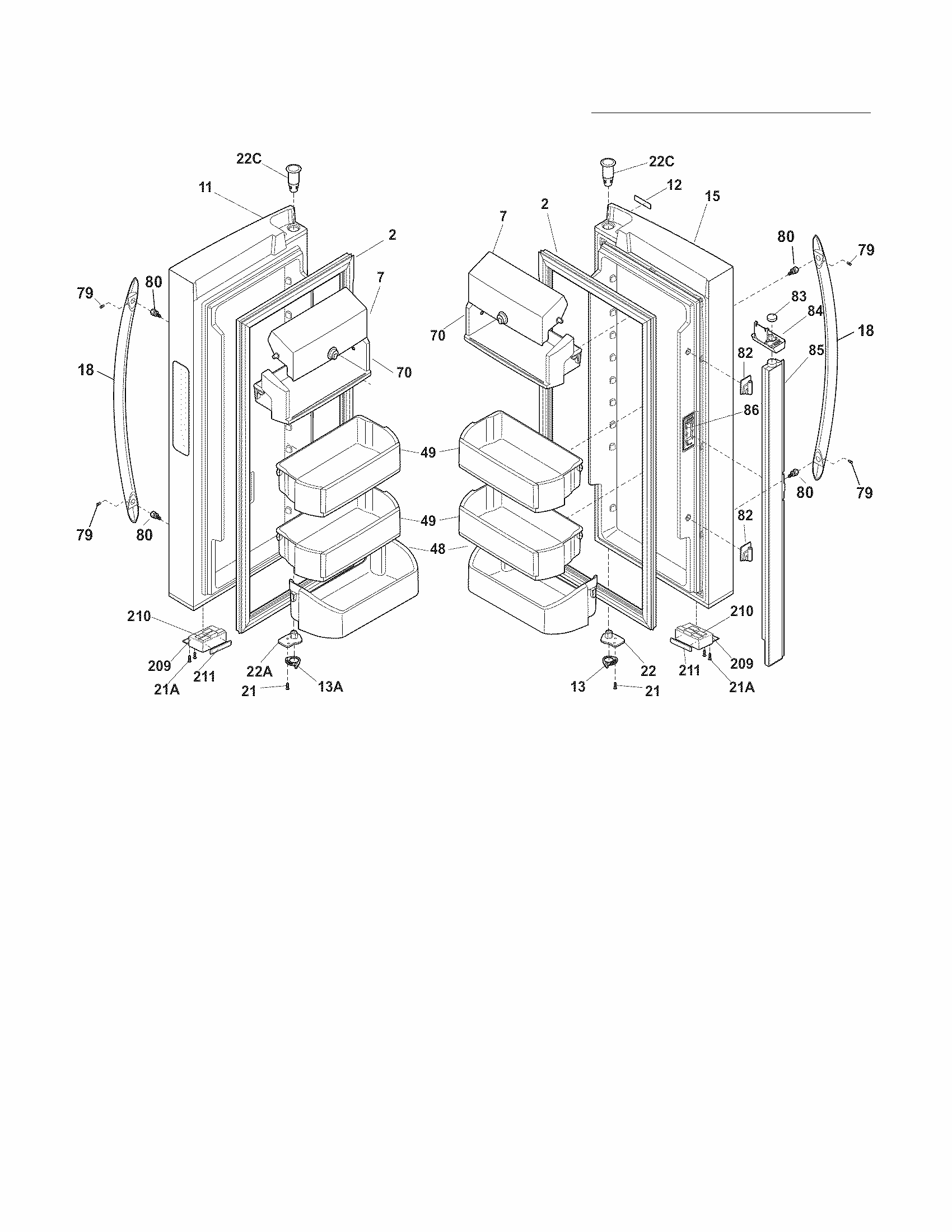 Fresh Food Door Diagram and Parts List for FGUN2642LF5  Frigidaire Refrigerator