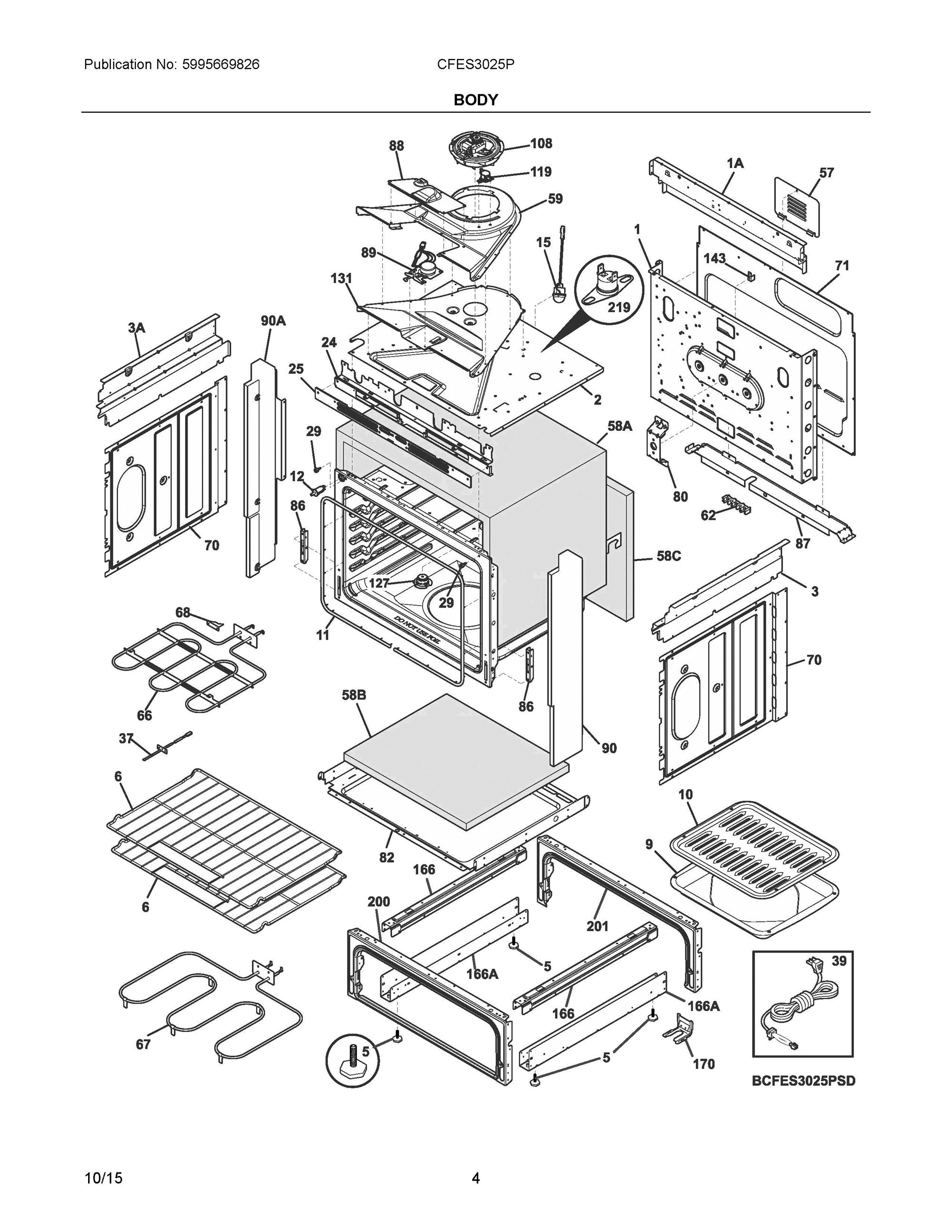 03 - BODY Diagram and Parts List for CFES3025PBE  Frigidaire Range